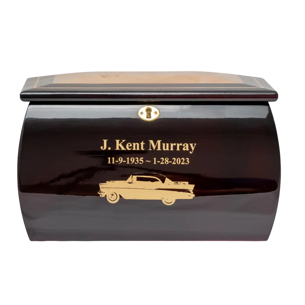 Mahogany Finish Burlwood Treasure Chest 