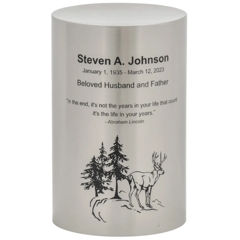 Stainless Steel Silver Cylinder Adult Urn