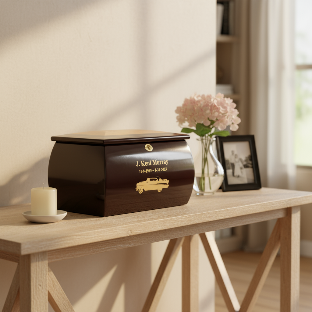 Mahogany Finish Burlwood Treasure Chest 